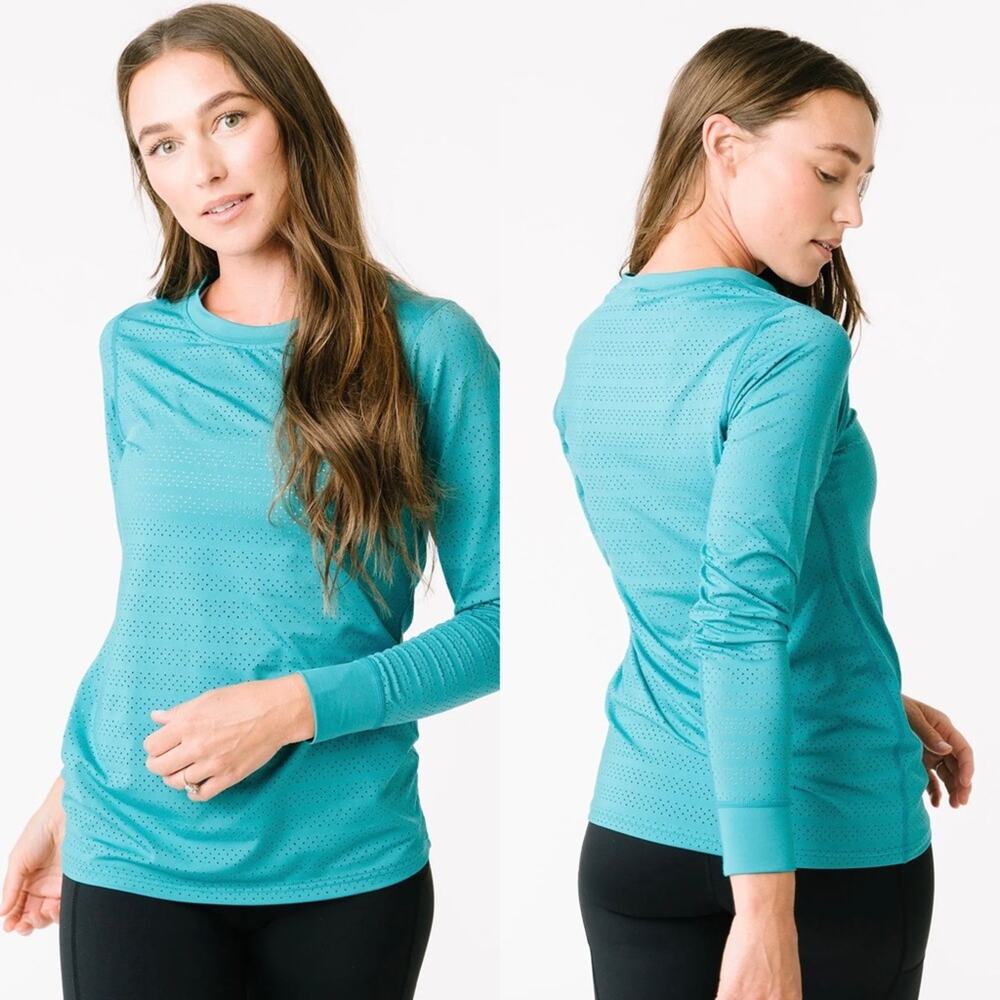 NWT ZYIA Active Teal Chill Long Sleeve Ventilated Tee